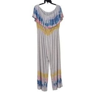 143 Story by Line Up Tie Dye Ruffle Off Shoulder Jumpsuit 3XL Boho Comfy NWOT